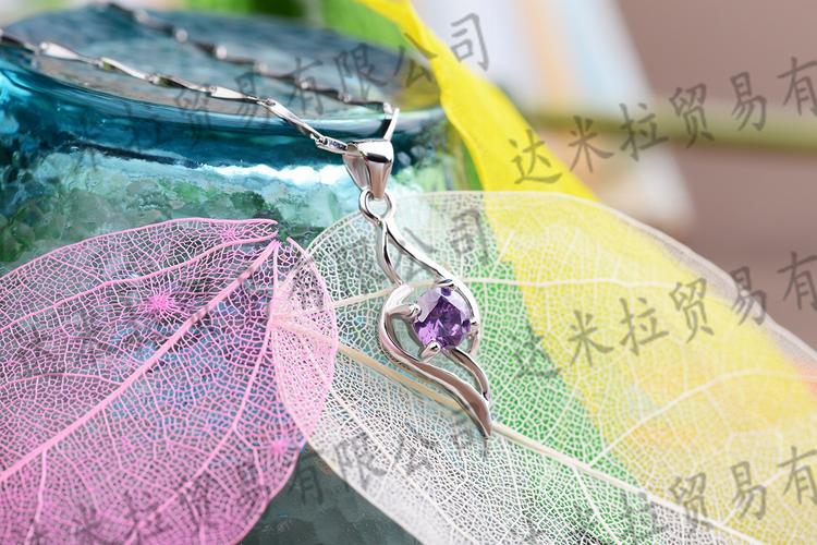 工厂正品s925纯银天使羽吊坠批发欧美韩国时尚饰品女项链水晶证书